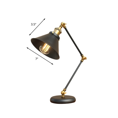 Iron Black/Gold Desk Light Wide Flared 1-Head Vintage Table Lamp with Swing Arm for Bedside