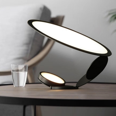 LED Circular Table Light Contemporary Metal Small Desk Lamp in Black for Living Room