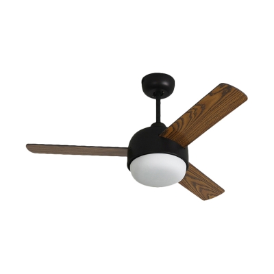 Metal White/Black Ceiling Fan Light Bowl Contemporary 3 Wooden Blades LED Semi Flush Mounted Lamp, 36