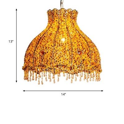 Metal Yellow Down Lighting Wide Flare 1 Bulb Decorative Ceiling Suspension Lamp