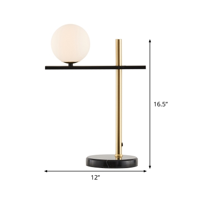 Minimalist Spherical Table Lamp White Glass 1 Head Reading Book Light in Black and Gold