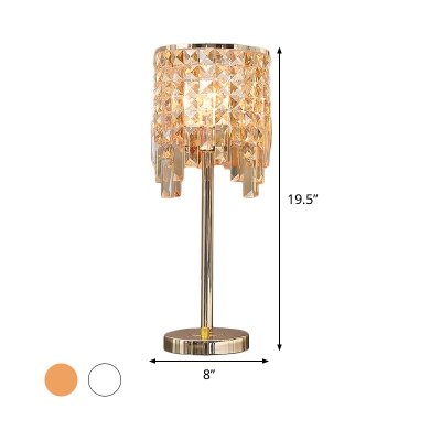 Modernism Cylindrical Desk Light Clear/Amber Crystal 1 Bulb Living Room Night Table Lamp