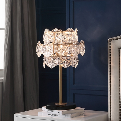 Modernism Hexagonal Desk Light Hand-Cut Crystal 6 Bulbs Night Table Lamp in Gold