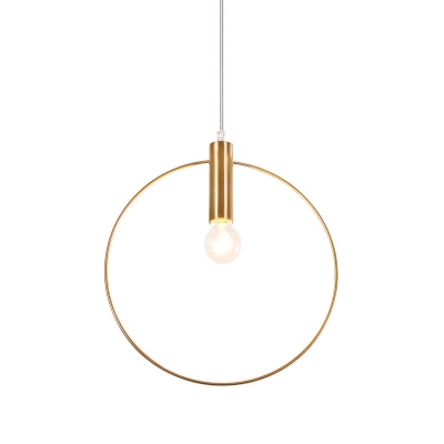 Ring Metallic Hanging Light Kit Modern 1 Bulb Gold Finish Pendant Ceiling Lamp for Bedroom