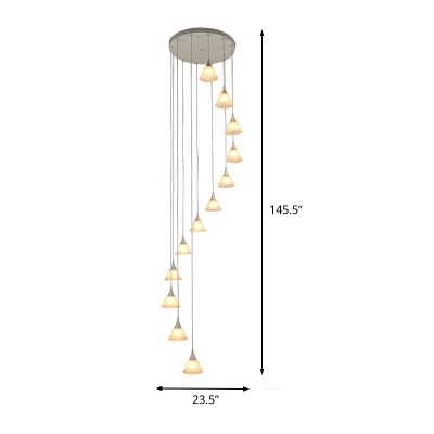 Simple Bell White Glass Cluster Pendant 12 Heads LED Suspended Lighting Fixture for Stair