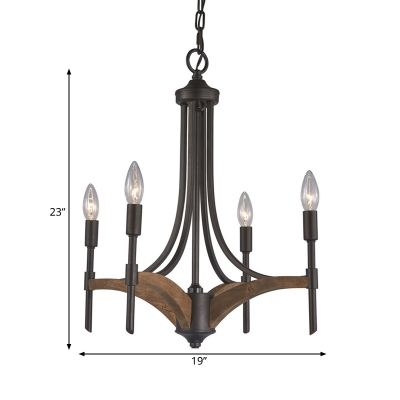 Tapered Shade/Candle Chandelier Dining Room Metal 4 Lights Vintage Style Hanging Light in Black