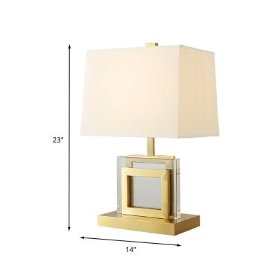 Trapezoid Reading Light Modern Fabric 1 Head Gold Night Table Lamp with Metal Base