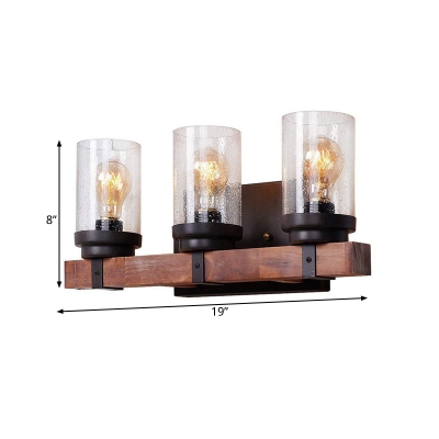 Vintage Style Cylinder Wall Light Single Light Bubble Glass and Wood Wall Lamp for Hallway Bar