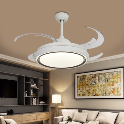 White LED Ceiling Fan Light Modern Acrylic Round Semi Flush Mounted Lamp with 8 Blades for Dining Room, 48.5