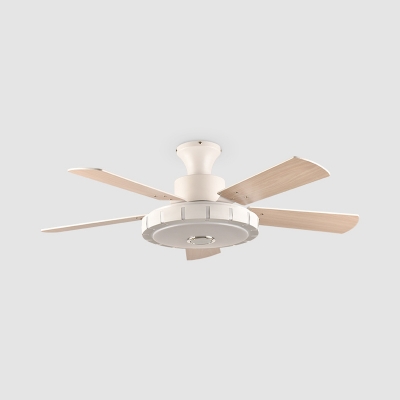 White LED Flush Lighting Contemporary Metal Round 5 Blades Ceiling Fan Lamp for Living Room, 32