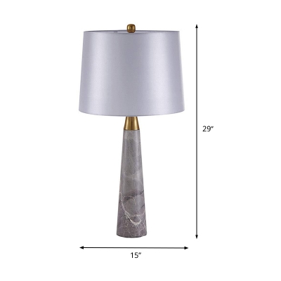 1 Bulb Barrel Table Lamp Modernist Fabric Reading Book Light in White with Marble Base