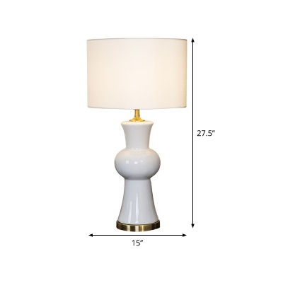 1 Bulb Bedroom Desk Light Modern White Night Table Lamp with Cylinder Fabric Shade