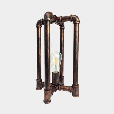 1-Bulb Cross Pipe Table Lighting Farmhouse Rust Finish Metal Plug In Desk Lamp for Restaurant