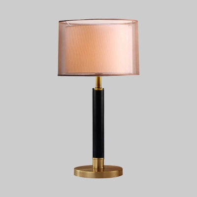 1 Bulb Study Nightstand Lamp Modern Gold Reading Book Light with Drum Fabric Shade