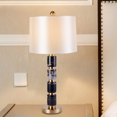 1 Head Bedroom Task Lighting Modern White Night Table Lamp with Barrel Fabric Shade