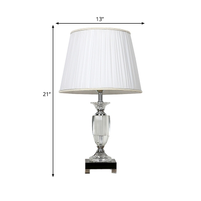 1 Head Living Room Desk Light Modern White Nightstand Lamp with Drum Fabric Shade