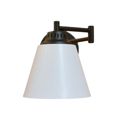 1 Head Sconce Light Fixture Industrial Cone Metal Wall Mount in White/Black with Adjustable Arm