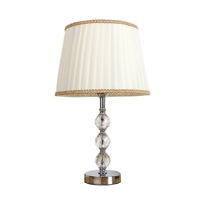 1 Head Tapered Drum Nightstand Lamp Contemporary Fabric Reading Book Light in Beige