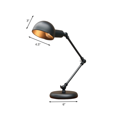 1 Light Table Lamp Industrial Living Room Swing Arm Desk Light with Dome Metallic Shade in Black, 4.5