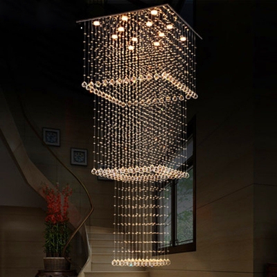 13 Lights Stair Multi Light Pendant Minimalism Silver LED Drop Lamp with Square Beveled Crystal Shade