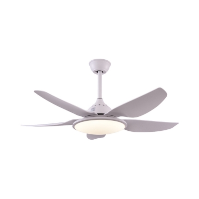 5 Blades LED Acrylic Hanging Fan Light Modern White Round Living Room Semi Flush Ceiling Lamp, 44
