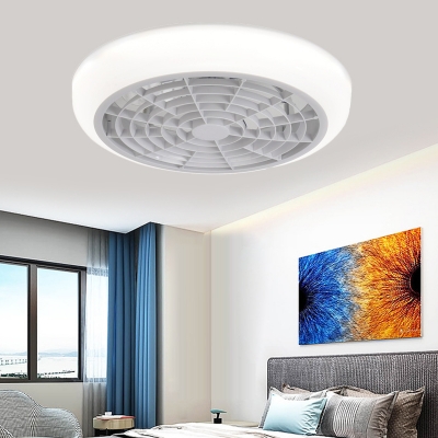 Acrylic White Finish Semi Flushmount Fixture Circle LED Kids Ceiling Fan Light with 6 Clear Blades, 18