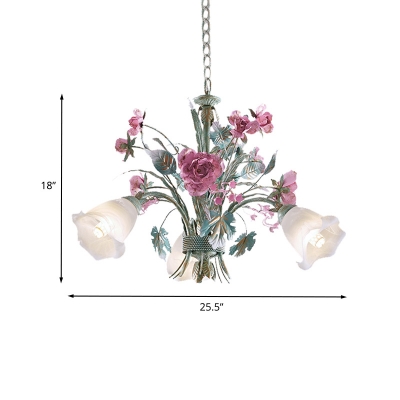 Aqua Floral Chandelier Pendant Light Country Style Metal 3/5/8 Bulbs Living Room LED Hanging Lamp Kit