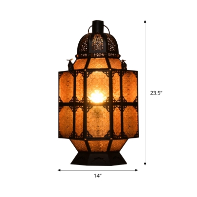 Arabian Lantern Nightstand Light 1 Bulb Metal Night Table Lighting in Rust for Restaurant