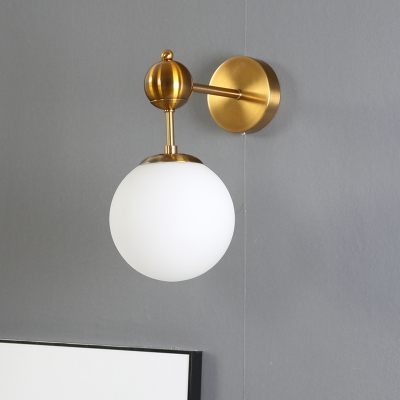 Ball Sconce Lighting Fixture Modern Opal Glass 1 Bulb Brass Wall Mounted Lamp with Adjustable Node
