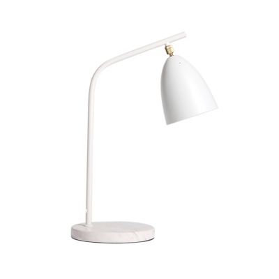 Bell Metal Task Light Contemporary 1 Bulb White Night Table Lamp with Curved Arm