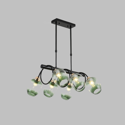 Black Bud Suspension Light Contemporary 6-Light Gradual Blue Dimpled Glass Hanging Chandelier with Twisted Arm