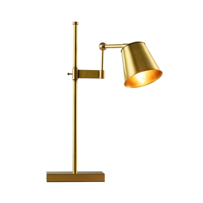 Conical Desk Light Modernism Metal 1 Head Night Table Lamp in Brass with Swing Arm