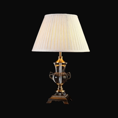 Contemporary 1 Bulb Reading Light Beige Pleated Nightstand Lamp with Fabric Shade