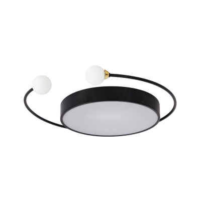 Drum Iron Flush Lighting Fixture Minimalist Black/Grey LED Flush-Mounted Lamp in White/Warm Light with 2 Modo Light