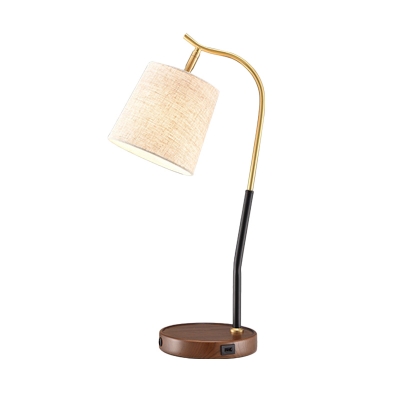 Fabric Tapered Desk Light Modernism 1 Bulb Beige/Red Brown Table Lamp with Metal Curved Arm