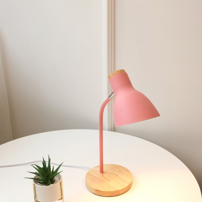 Flare Metal Table Light Modern 1 Bulb Yellow/Pink Nightstand Lamp with Round Beige Wood Base