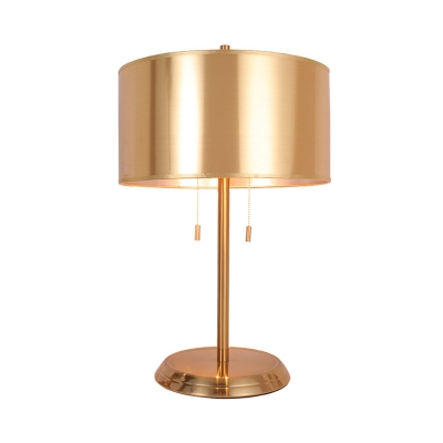 Gold Cylindrical Table Lamp Modernism 1 Head Fabric Task Lighting with Pull Chain