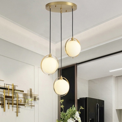 Gold Global Hanging Lighting Modernist 3 Lights Milk Glass Cluster Pendant Lamp with Linear/Round Canopy
