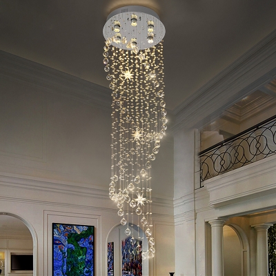 Hand-Cut Crystal Cascade Cluster Pendant Modern 6 Bulbs Silver LED Hanging Light for Living Room