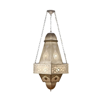 Hollow Restaurant Chandelier Light Fixture Arab Metal 6 Bulbs Brass Hanging Lamp