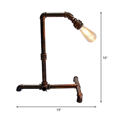 Industrial Piping Task Light 1-Light Metal Night Table Lamp in Rust with Plug-In Cord