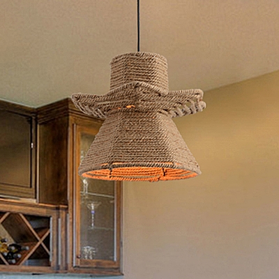 Industrial Urn Pendant Lighting 1 Light Rope Hanging Ceiling Lamp in Beige with Hand-Woven Design