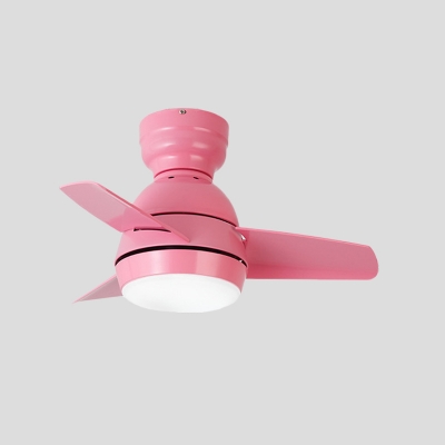 Kids 3 Blades Ceiling Fan Lamp LED Acrylic Semi Flush Light in White/Pink/Black with Wall/Remote Control for Bedroom, 33.5