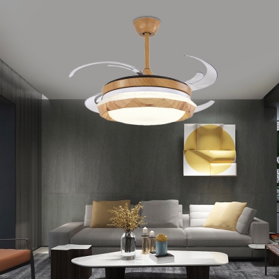 LED Ceiling Fan Lighting Modern Living Room 4 Blades Semi Flush Lamp with Dome Acrylic Shade in Wood, 48