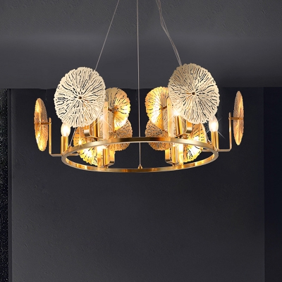 Lotus Leaf Metal Hanging Chandelier Minimalist 6-Head Brass Suspension Light with Round Design