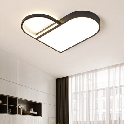 Love Heart Shape Bedroom Flush Mount Metallic LED Contemporary Close to Ceiling Lamp in White/Black, 19.5