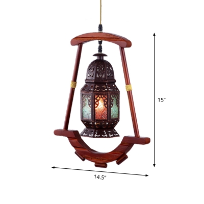 Metal Copper Suspended Lighting Fixture Lantern 1 Head Traditional Hanging Ceiling Light for Restaurant