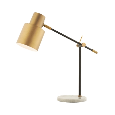 Metal Cylindrical Desk Light Modern 1 Bulb Table Lamp in Brass with Rotating Node
