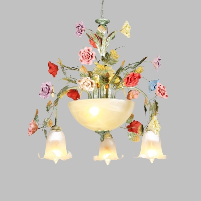 Metal Green Pendant Chandelier Flower 7/10 Heads Traditionalist LED Suspension Light for Stair