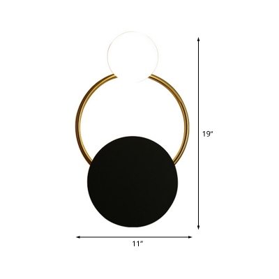 Metal Ring Sconce Lighting Contemporary 1-Head Wall Lamp Fixture with Black Round Backplate for Bedside